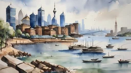 watercolour painting of sydney