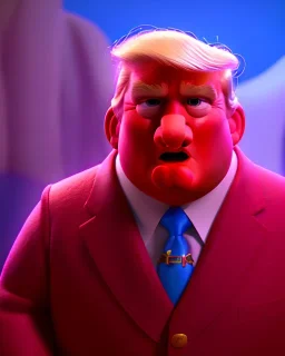 Waist up Portrait, Donald trump muppet, Wes Anderson style, photo studio, unreal engine 5, god lights, ray tracing, RTX, lumen lighting, ultra detail, volumetric lighting, 3d.