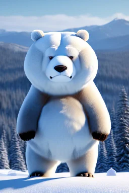 An ice bear wearing a thick winter jacket with a beanie