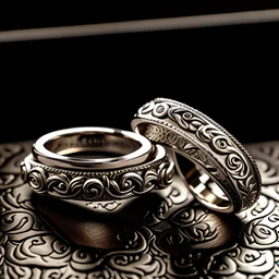 A beautifully crafted pair of wedding rings, shining with elegance and intricate details