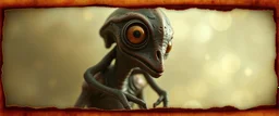 3d airbrush render, magpieelf alien dodo , pinhole cam, airbrush 3d rendering, in the style of Titian and Dali , torn edges on border