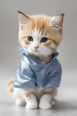 baby cat in raincoat. Chibi, Photograph, Canon DSLR, Tilt - shift, white background, high definition, Complete and coordinated composition, 8k