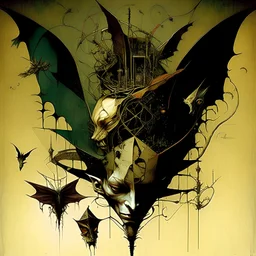 creative surreal composition in style of Dave McKean, diabolical mind full of traps and schemes,