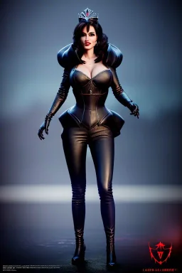 painting of lisa ann as evil queen in black leather pants, , leather, angry, stern look, volumetric lighting, particales,highly detailed,cinematic, deep colours,8, highly detailed, digital painting, artstation, concept art, smooth, sharp focus,