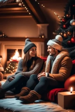 Cozy Christmas scene couple