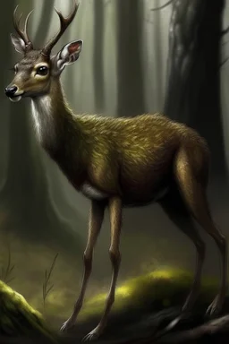 The "Almost Deer" is typically described as a creature that closely resembles a deer, but with several unsettling and anomalous features. It has a slender body covered in coarse, grayish-brown fur. Its legs are long and graceful, resembling those of a normal deer. However, its head is where the abnormalities become apparent. Instead of a traditional deer's head, it possesses an elongated, human-like face with vacant, pale eyes that lack pupils.