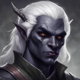 Generate a dungeons and dragons character portrait of the face of a male gloom stalker ranger ugly drow with a bow on his back. He has white hair, eyebrows.