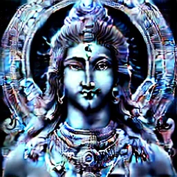 portrait of Lord Shiva, meditation, third eye, space, dark, universe, fourth dimension, fractal, realistic, 8k, high quality, extreme detail, symmetrical,