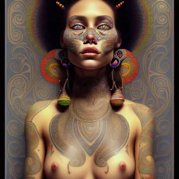 retrato de Mujer tribal maorí bella con tatuajes con estilo de Gustav Klimt