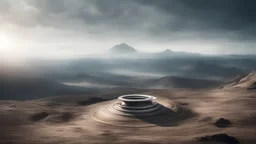 Photoreal magnificent floating ring-shaped alien structure floating above a spiral mountain on the far horizon by lee jeffries, otherworldly creature, in the style of fantasy movies, photorealistic, shot on Hasselblad h6d-400c, zeiss prime lens, bokeh like f/0.8, tilt-shift lens 8k, high detail, smooth render, unreal engine 5, cinema 4d, HDR, dust effect, vivid colors