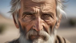 Old Desert man, grey eyes, grey short hair and beard