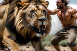 MAN FIGHTNG LION REAL LIFE PHOTO REASLISTIC