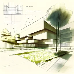 Sketch of the environmental sustainability in a faculty of architecture in a university with rectangular shape