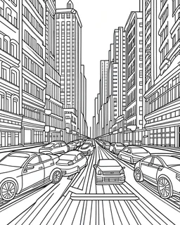 New York City roads coloring page, full body (((((white background))))), only use an outline., real style, line art, white color, clean line art, white background, Sketch style.