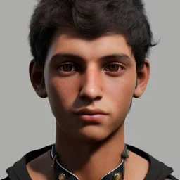 portrait of a tanned teenager boy with curly black hair and amber eyes,steampunk style,4k quality,