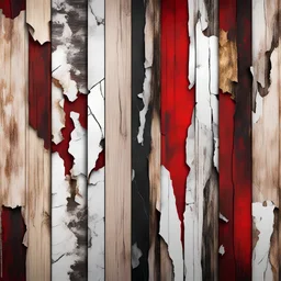 Hyper Realistic red, brown, black, golden & white grungy multicolored broken wooden planks with rustic marble texture & vignette effect