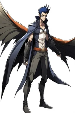 Anime man side character with dark , hybrid with Pteranodon wings,small muscles, aged 30, wearing a Pteranodon superhero suit ,anime