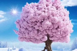 pink castel and pink tree and snow