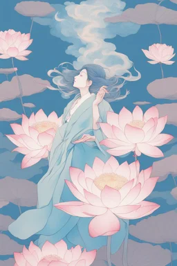 wind blowing from below, loose lines, only lotus flowers, glowing from within, pastel colors, sense of liberation, concept art, art by james jean, takato yamamoto, 4k, concept art, illustrative, transparent background