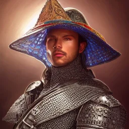 portrait,"Insanely detailed photograph of an armored mariachi warrior", intricate chainmail charo, large colorful Sombrero,elegant cape, highly detailed D20, digital painting, artstation, concept art, smooth, sharp focus, illustration, art by artgerm and greg rutkowski and alphonse mucha, 8 k