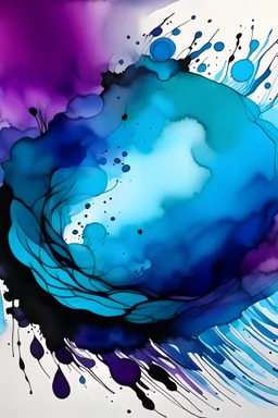 Blowing a hole through the bottom of reality; Ink wash with a gradient of turquoise, Royal blue and purple