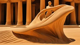 dancing sculpture of a wind-blown sand lady (made of sandstone):1.7; amazing reflections, wonderful textures, perfect skin, circular swoosh, dynamic, cinematic, dramatic, cam in motion, swirl dynamics, deep low angle, Katsuhiro Otomo style, summer heat, vivid sand and orange colors, bright tone, sharp shadows, black outlines, ultra detailed, extremely intricate, immersed in motion