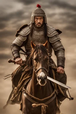 Close-up of a warrior the 1200s and a Mongol warriors portrait , strong athletic build cinematographic photo