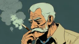 Old man smoking comic style