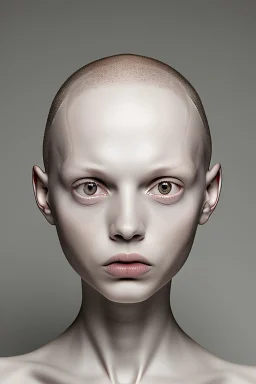 alopecia beautiful woman with no ears and massive eyes
