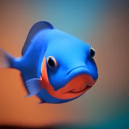 3D render of a cute tropical fish in an aquarium on a dark blue background, digital art