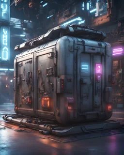 Cyberpunk Futuristic Container shop, 3d render, vray, uhd, detailed, hdr, 8k, photorealistic, dramatic lighting, hawken graphic design abstract 3d hitech technological HAWKEN photorealistic uhd 8k VRAY highly detailed HDR