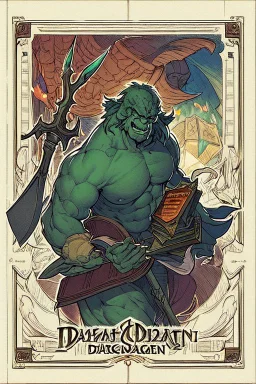 1970's dark fantasy book cover paper art dungeons and dragons style drawing of an orc holding a war axe --ar 9:16