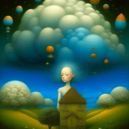 Post modern surreal fantasies by Vasko Taskovsky, Masterpiece, richly textured oil and ink illustration ((whole scene in frame)) in mixed whimsical surreal styles of Lucy Grossmith, Nicoletta Ceccoli and Vasko Taskovski, billowing clouds, by Susanne, beautiful colors, beautiful lighting, Gustav Klimt, beautiful colors in shades of cerulean, lilac, teal, burnt orange and yellow, gold leaf details, paint splatter Modifiers: elegant fantasy intricate masterpiece fantastic view hyperrealistic high d