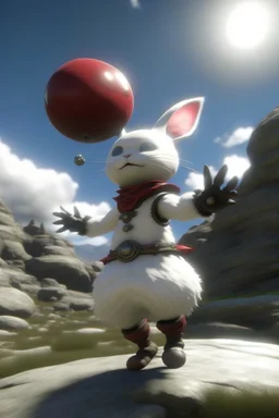 moogle from final fantasy 14 render hyper realistic reaching out to the sky