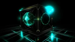 Tesseract from movie Loki, in the middle and with glow, background of picture black.