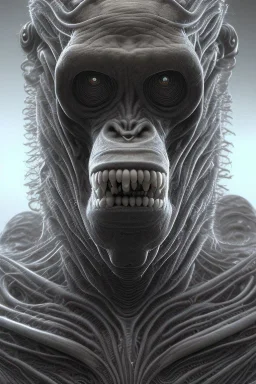 ape alien, head,8 eyes, evil, 8k, with hairs, finely detailed, photo realistic, HR Giger style