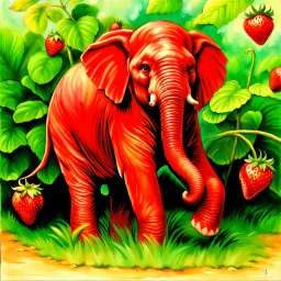 fantasy 90's tcg art of red strawberry elephant