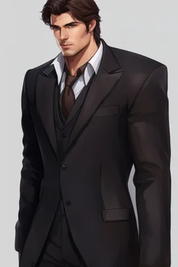 A white man, warlock in a suit, brown hair and brown eyes, fit and handsome. Realistic