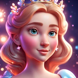 Portrait of a princess, cropped very closely. 3D vector cartoon asset, mobile game cartoon stylized, clean. Camera: side angle, 90°, 35 mm. Lighting: beams, sparkles and bloom, LED lights. cartoon style