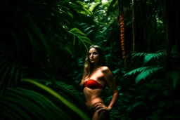 a girl in a bikini on a jungle background