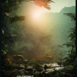 vietnam war. jungle. poster. bokeh. lens flare. warm lights. high detailed