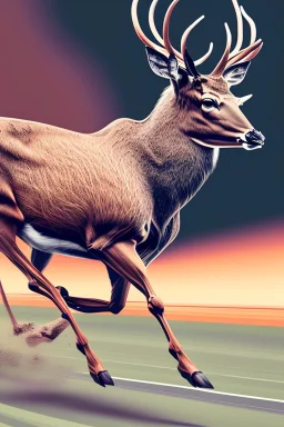 "Generate an iconic AI artwork of a running deer. Depict the deer in a dynamic, graceful pose, emphasizing its elegance and natural beauty. Create a striking and memorable image of this majestic creature."