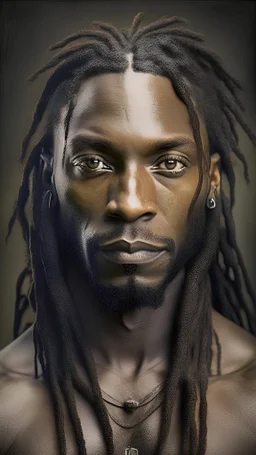 portrait of a Brazilian athletic black man dark brown eyes with dreads 40 years old