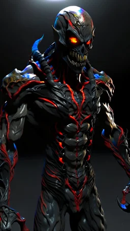 a hyper details texturing of fullbody the skin realistic textures skin ichigo like venom masked.bcomplex details, extremely, ultra rendering, motif zombies. He is standing admist darkness realms floors