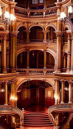 A beautiful image of the windows of the luxurious palace hall with two winged angel statues