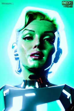 Ultra Realistic image, portrait, blonde woman, sweet Marylin Monroe face, perfect iris, glow eyes, glow makeup. Cyborg, Cyberpunk style, oversized transparent latex coat, yakuza tattoos body. fog, rain, soft color, highly detailed, unreal engine 5, ray tracing, RTX, lumen lighting, ultra detail, volumetric lighting, 3d, finely drawn, high definition, high resolution.