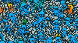 A blue underwater coral reef painted by Keith Haring