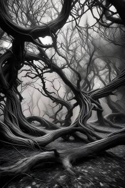 black and white twists on the trees magical forest