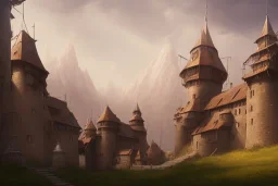 a rough medieval settlement, iron ,iron, iron, fantasy, d&d, concept art, sharp focus, trending on artstation, digital painting, midday, sunny, beautiful