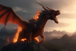 flying dragon spitting fire out of his mouth . 8k. high details. impressive landscape